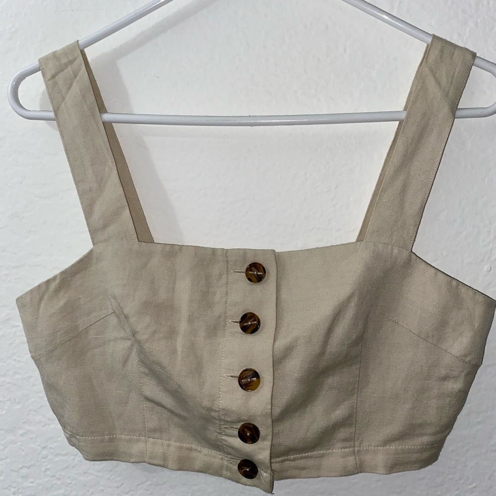 Beige button up crop top